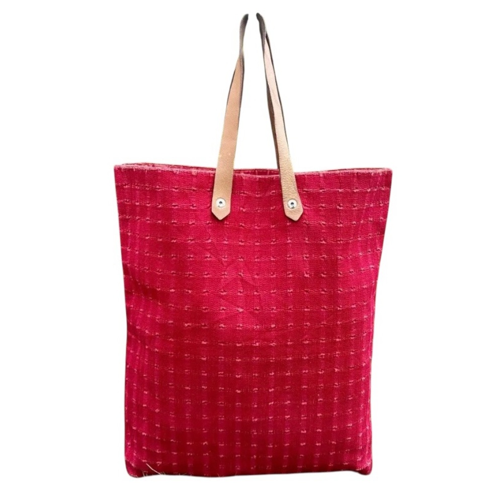 Hermes Vintage Ahmedabad Tall Red Tote Tan Leather Handles Gold Plated Hardware